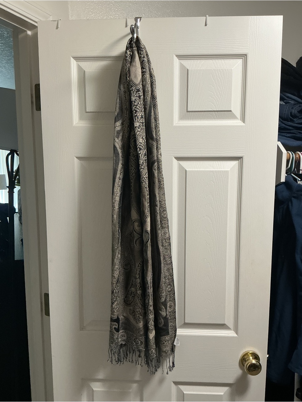 Women’s black, cream and gold Paisley Fringe Scarf Wrap